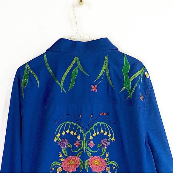 Vtg THE QUACKER FACTORY Colorful Embroidered Floral zip up Top Womens size 1X - Picture 6 of 16